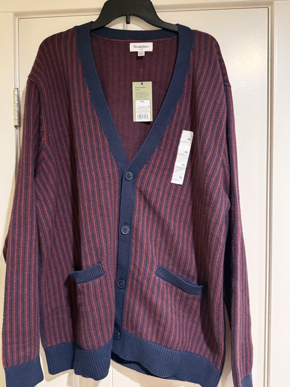 Goodfellow & Co Men's Burgundy & Navy Striped Button-Front Cardigan